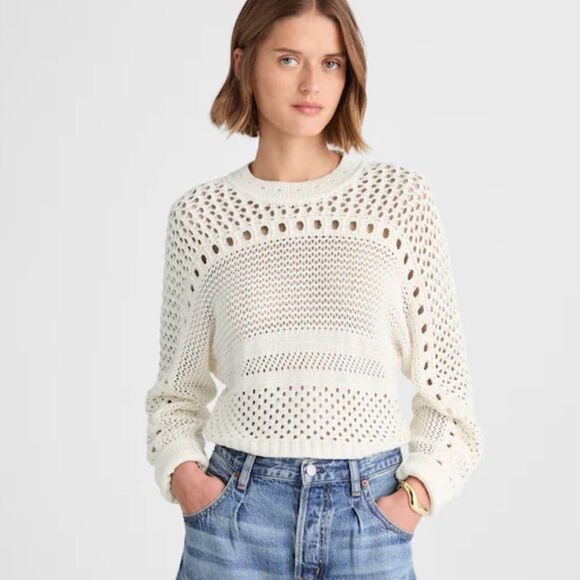 Madewell XL Off-White Lighthouse Open-Stitch Knit Dolman Cotton Pullover Sweater - Picture 1 of 14